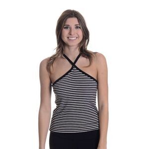 LNA Ivory Black Striped Dawn Halter Neckline Top L